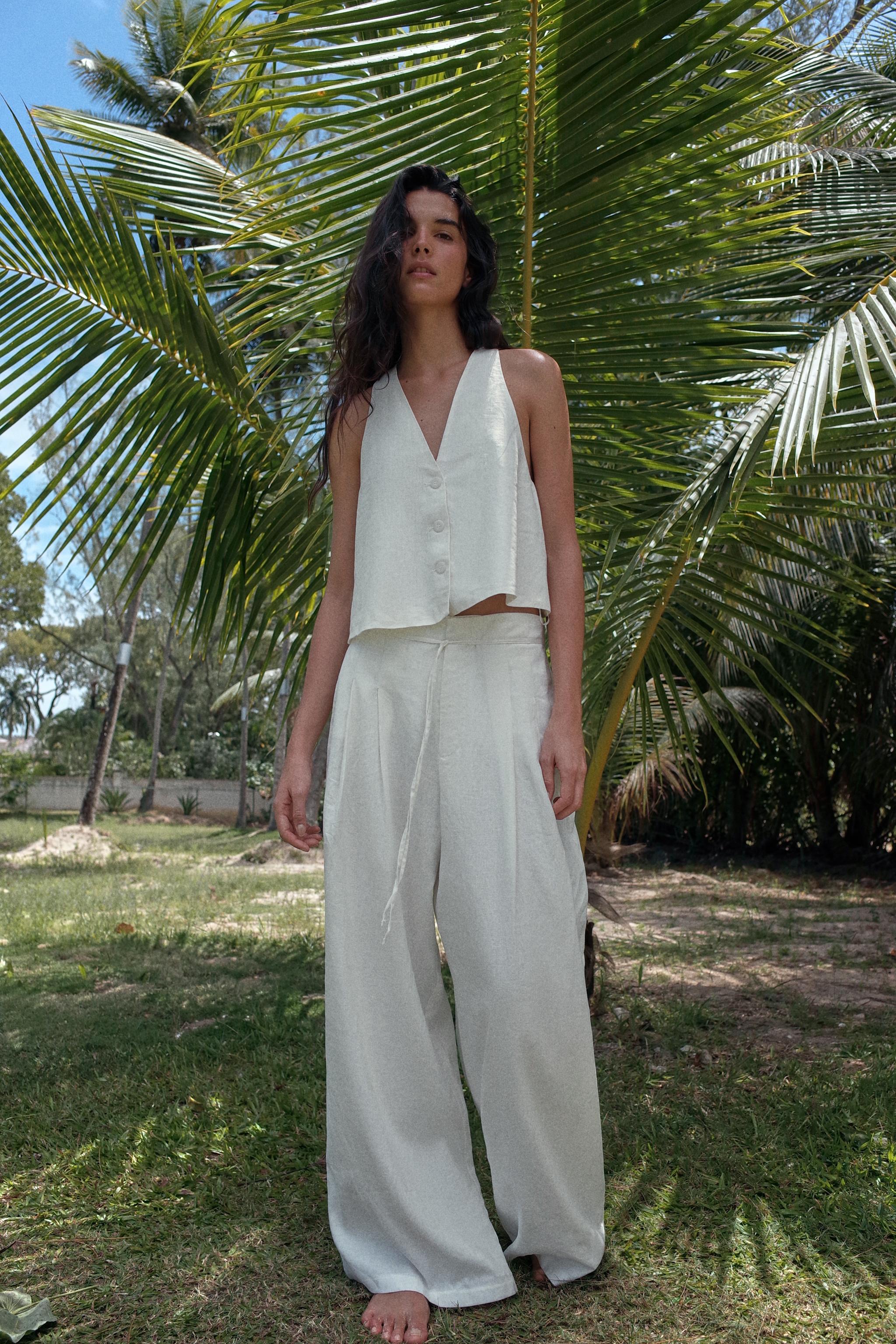 PANTALON LARGE À PINCES AVEC LIN